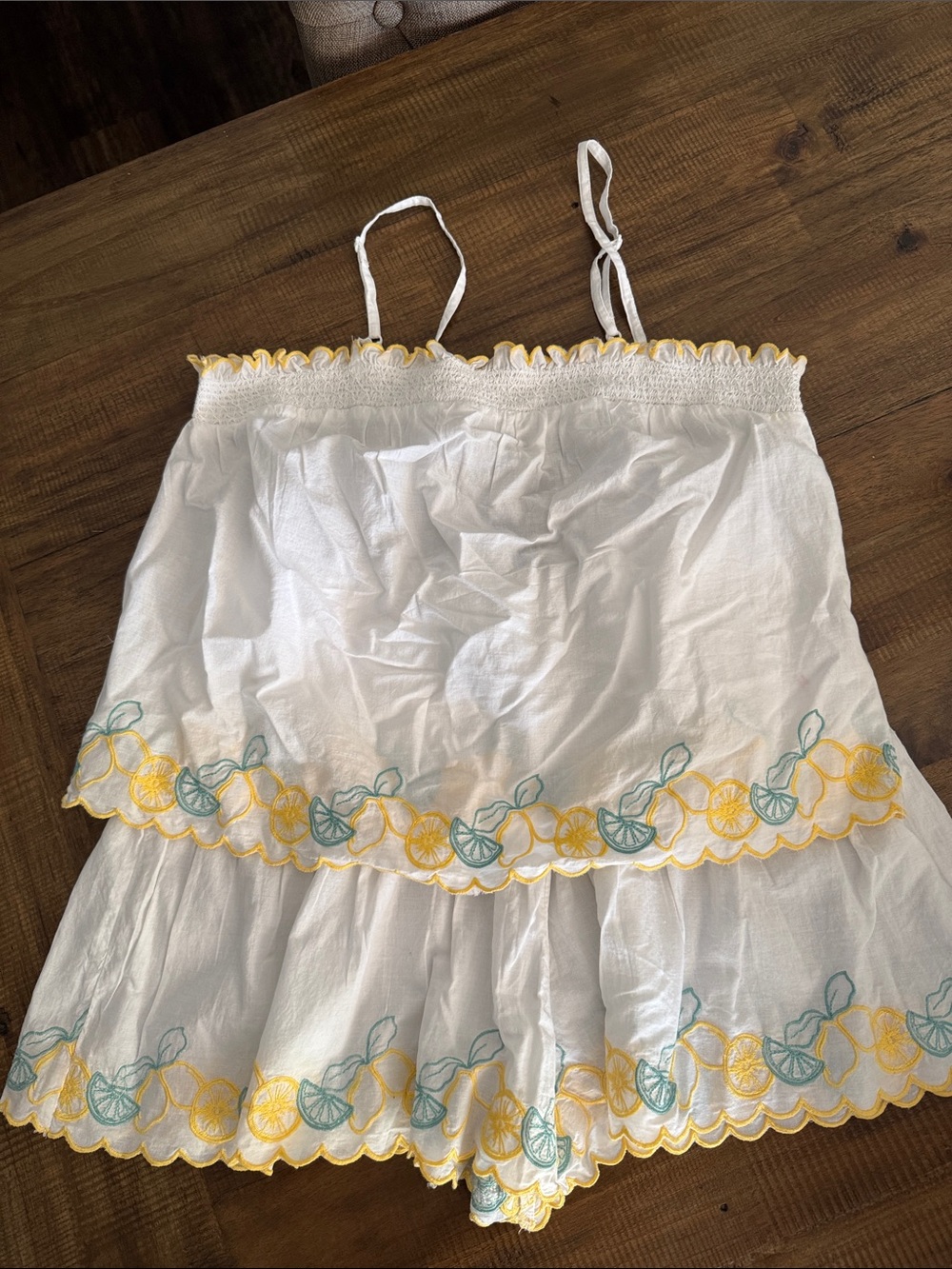 Joie White Cotton Smocked Cami with Yellow Trim and matching shorts